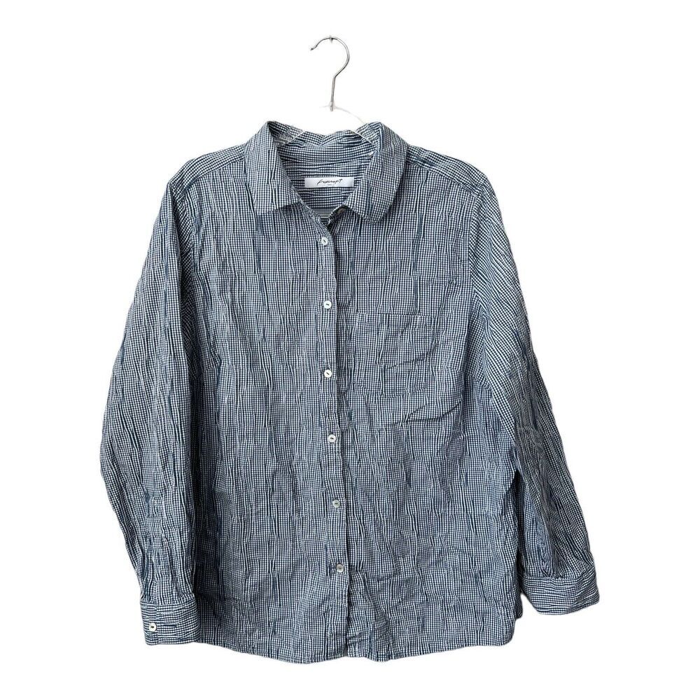 Foxcroft Top Womens 18W Blue‎ Gingham Check Collar Button Down Crinkle Gauzy
